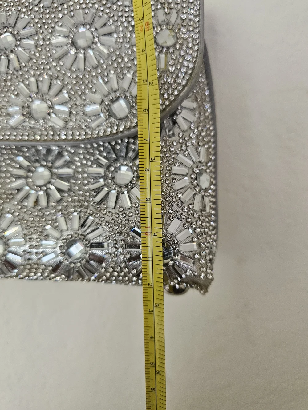 Rhinestone Embellished Silver Evening Clutch with Chain